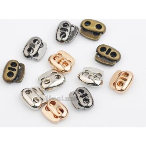 40 pcs / lot STP-018 4 colors small oval metal alloy stoppers toggle cord locks Drawstring lock two holes for 3mm bungee cord