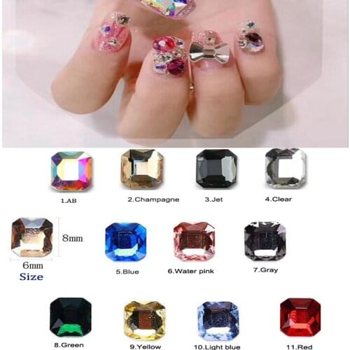 50pcs/lot Square Nail Art Crystal Stone 8X10MM Jewelry Stone Flat-back Design Nail Art Tip Charm Rhinestone Accessory Decoration