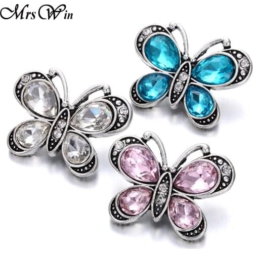6pcs/lot New Snap Button Jewelry Rhinestone Butterfly Snap Buttons Fit 20mm 18mm Snap Button Bracelet DIY Ginger Charms