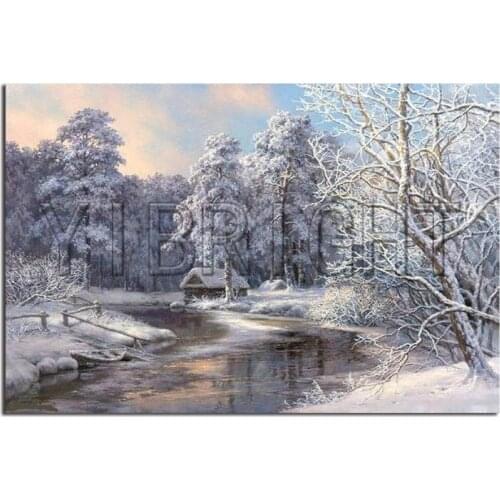 5D DIY Diamond Painting Winter Forest Full Square Diamond Embroidery Cross Stitch House River Rhinestone Mosaic Painting