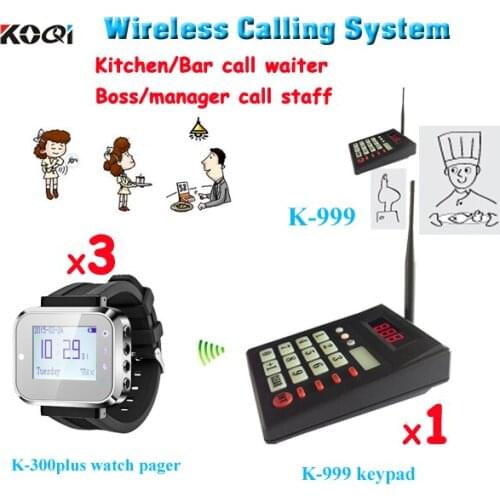 Wireless Queue Calling System Nemeric Keyboard Kitchen Call Waiter ( 1pcs keypad with 3pcs watch receiver)