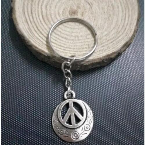 Hippie Peace Sign Keychain-Fashion jewelry Tibetan silver charm pendant key chain ring DIY Fit Keychain Free D364