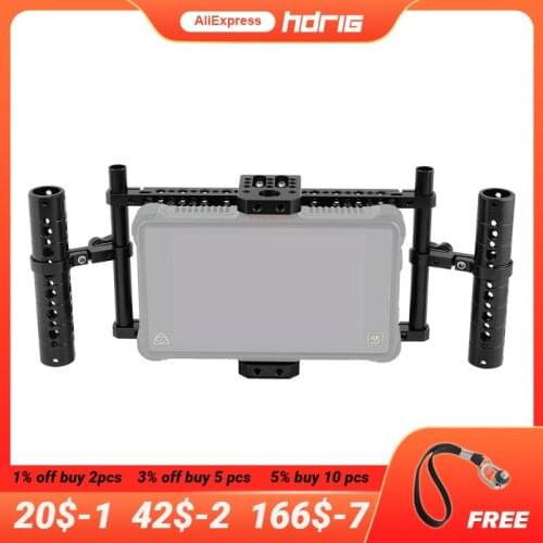 HDRiG On Camera Monitor Cage Rig With Adjustable Aluminum Cheese Handle For 5 inch 7 inch Monitor