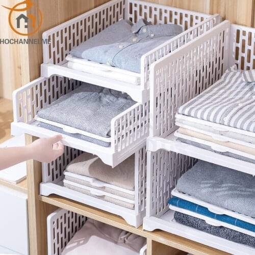 Household Plastic Clothing Wardrobe Storage Frame Layered Partition Storage Shelf Clothes Drawer Box Rack Shelf Organizer