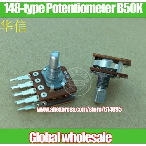 4pcs 148-type Dual Potentiometer B50K / With Tap / Handle Length 15MMF / With Stepper / Long Leg