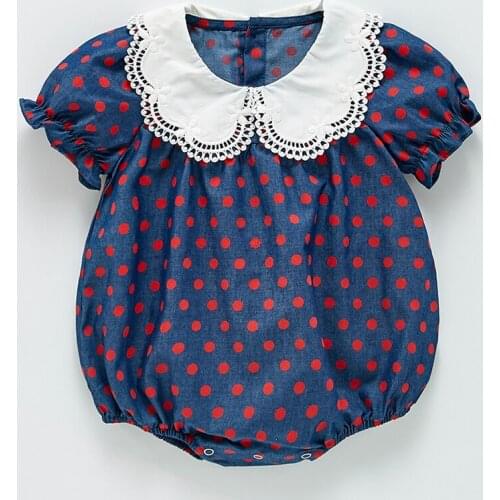 Elegant Princess Girls Romper Summer Polka Dot Short Puff Sleeve Infant Baby Bodysuit for Toddler Girls Clothing Set Children