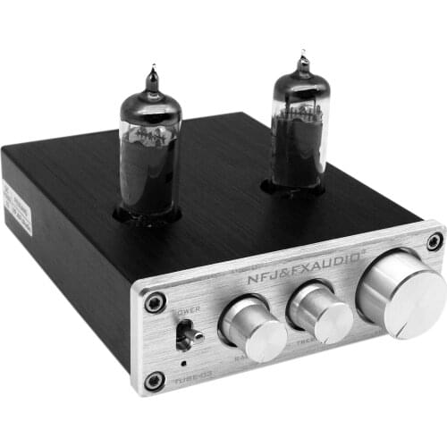 FX-AUDIO TUBE-03 Mini HiFi Audio Preamplifier 6K4 Vacuum Tube Amplifier Buffer Treble Bass Adjustment RCA Preamp Silver