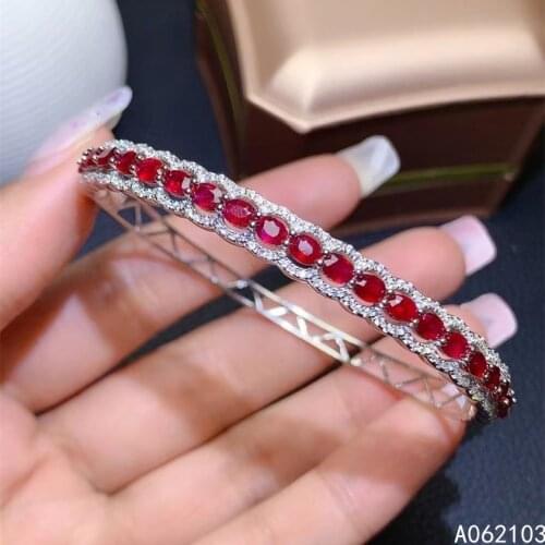 KJJEAXCMY fine jewelry 925 pure silver inlaid natural ruby Womens classic luxury gem open hand Bracelet support detection