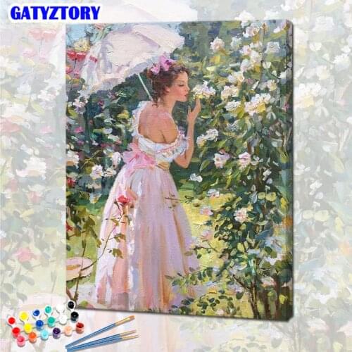 Gatyztory 60x75cm Frame DIY Painting By Numbers Handpainted Oil Painting Canvas Girl Colouring Home Decor