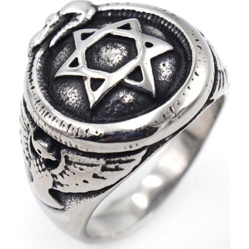 AsJerlya Stainless Steel Men Rings Pentagram Star Carved Punk Rock Hip Hop For Biker Male Boyfriend Jewelry Creativity Gift