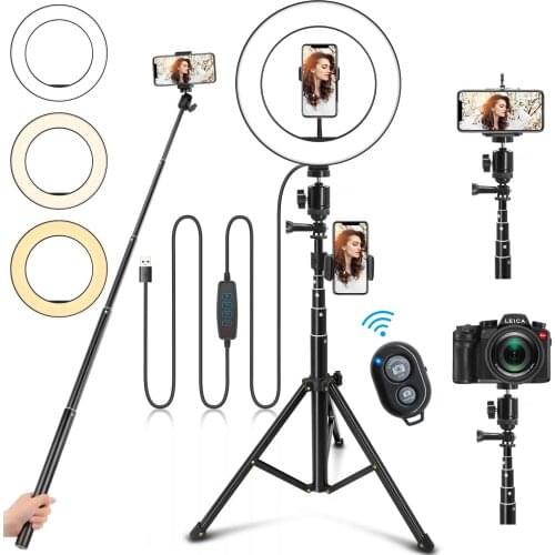 16/26cm LED Ring Light with Stand Photography Flash Lamp with 160cm Selfie Stick Bluetooth for Makeup Youtube VK Live Fill Light