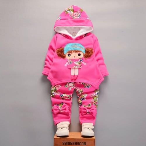 1-2-3-4Y Girls Clothing Set Aurumn Winter Girls Cute Clothing Cartoon Plus Velvet Tops+pants 2pcs Children Girls Outfits
