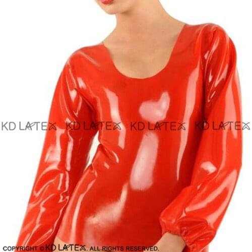 Red Sexy Long Sleeves With Elastic Ribbon On Cuffs Latex Blouse Rubber Shirt Top Clothes Clothing YF-0107