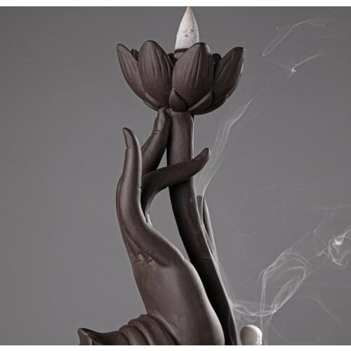 Backflow Incense Burner Ceramic The Monk Buddha Hand Holder Bigger Tower Censer Incense Cones Smoke Dropshipping