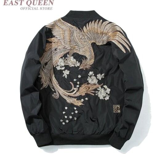 Autumn Pilot Bomber Jacket Men Women Bird Embroider Baseball Jacket Fashion Casual Youth Couples Coat Japanese Streetwear KK2885