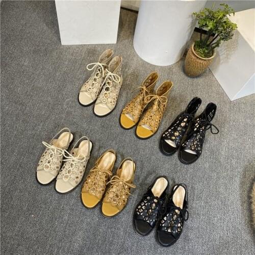 Summer 2021 fashion womens gebuine leather hollow-out sandals high quality gladiator shoes eu35-42 size by832