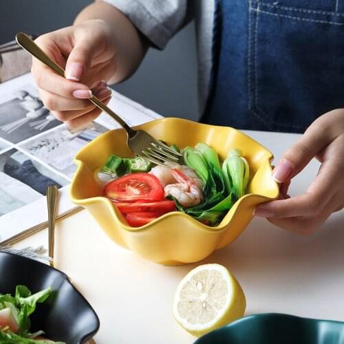 Kawaii bowl bowls kitchen dishes bowl set Nordic Flower Shaped Ceramic Irregular Tableware Fruit Dessert Salad Bowl Party Home