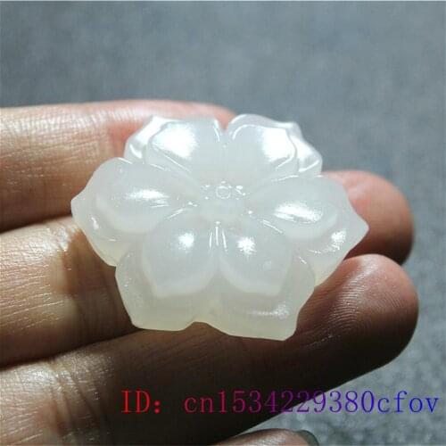 Jade Flower Pendant Necklace Chinese Jewelry Gifts Women White Charm Amulet Fashion Accessories Carved Natural