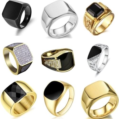 2021 New Metal Glossy Rings for Men Geometric Width Signet Square Finger Punk Style Fashion Ring Jewelry Accessories Whole Sale