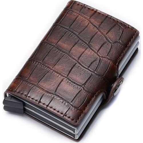 New Anti-theft Card Holder RFID Blocking Aluminium Leather Business ID Credit Card holder Men Slim Double Case Wallet Purse