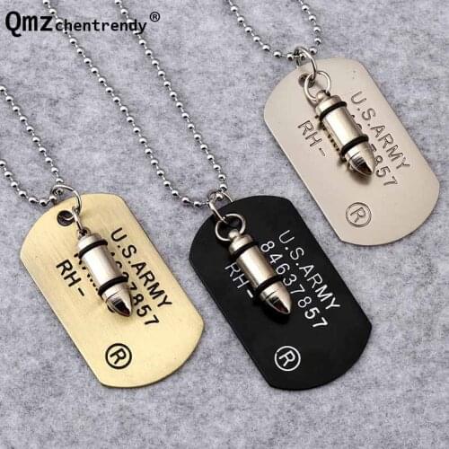 Wholesale price hip hop Stainless steel Jewelry U.S. Army Style Bullet Dog Tag Pendants Men women USA America soldier Necklaces