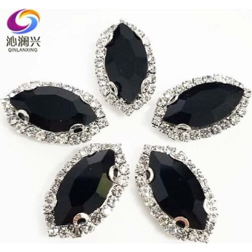 7x15mm/9x18mm/13x27mm/17x32mm black Top grade Glass Crystal buckle, eye shape sew on rhinestones,Diy wedding decoration SWHEK02