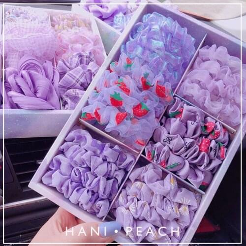 Korean Purple Floral Scrunchie Women Butterfly Bow Elastic Hair bands Lace Gum Hair Tie Ponytail Hold Hair Accessories