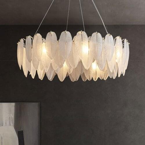Light luxury chandelier living room lamp white feather glass modern minimalist atmosphere dining room bedroom lamp new lamp