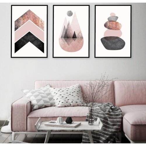 Pink Grey Rose Gold Chevrons Mountains Stones Canvas Painting Scandinavian Prints Modern Abstract Wall Art Wall Decor Unframed