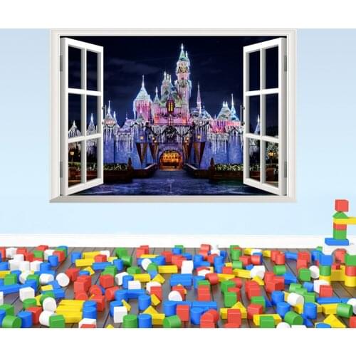 9 styles 2015 newest Beach Corner 3D Window View removable wall sticker Colorful Castle vinyl home decal wallpaper cost price