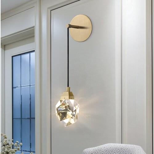 Modern minimalist crystal wall lamp living room bedroom bedsize diamond design crystal copper wall light sconces