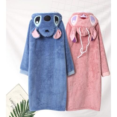 Warm and Thickened Flannel In Winter Long Cartoon Little Monster Womens Mens Couple Loose Large Size Nightgown Sleep Tops