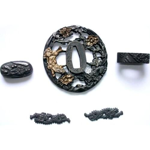 Fine Alloy Tsuba Fitting Set For Japanese Samurai Sword Katana - Sign Tsuba