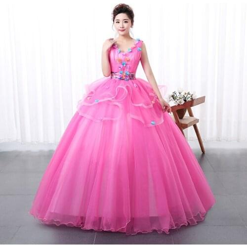 Party Dress Vestidos Quinceanera Dresses V-neck Ball Gown Sleeveless Sweet Flowers Plus Size Prom Dress Robe De Bal