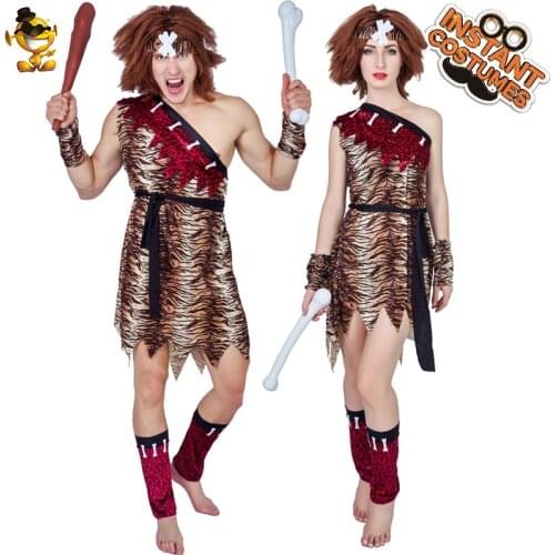 Adult Leopard Savage Caveman Costumes Fancy Dress Halloween Costume Man and Woman