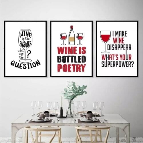 Funny Wine Bottle Inspire Quotes Posters and Prints Nordic Kitchen Picture Wall Art Canvas Painting Bar Home Decor