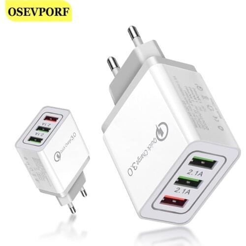 EU 3 Ports USB Charger Quick Charge 3.0 for Samsung Fast Charging Wall Mout Adapter for iPhone Xiaomi Portable Phone Charger 3.0