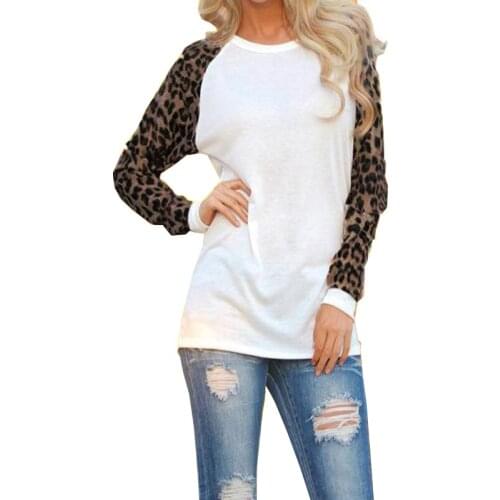 T Shirt Femme 2019 arrival Women Leopard T-shirts Spring Summer Chiffon Patchwork Long Sleeve Tshirt Casual Tops Tee Shirt Femme