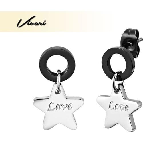 Vivari Trendy Fashion Earrings 2018 Earrings For Women Silver Plated Pentagram Jewelry Stainess Steel Black Rings LOVE Letter