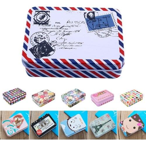 1PC Mini Tin Metal Container Small Rectangle Lovely Storage Box Case Pattern