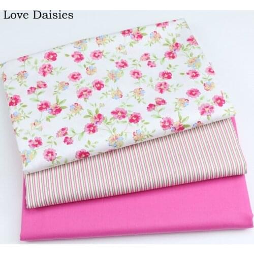 100%Cotton Fresh Pastoral Rose Red Small Flower Floral Stripe Solid Rose Red Twill Fabric for Bedding Apparel Dress Home Decor