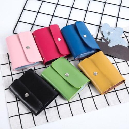 12/24 Bits Genuine Leather Card Holder Purse Women Wallet Lady Candy Color Multi-slot ID Credit Card Holder Package Money Purse