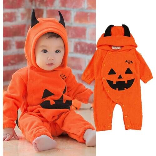 2019 Happy Halloween Outfits Newborn Infant Kids Baby Girl Boy Long Sleeve Romper Cotton Kid Unisex Pumpkin Print Rompers