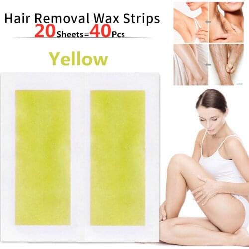 40pcs=20sheets Professional Summer Yellow Hair Removal Double Sided Cold Wax Strips Paper For Leg Body Face Epilator Set