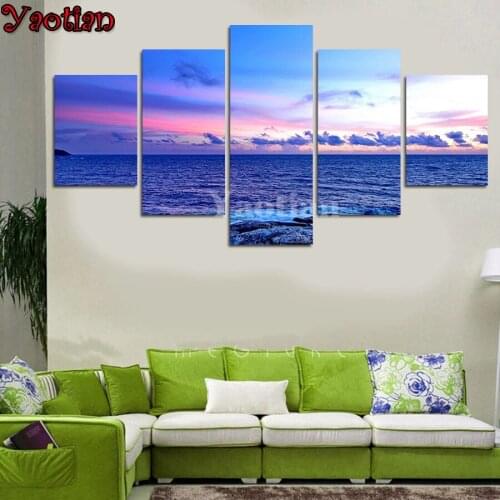 5 Pcs Blue Ocean Landscape Diamond Painting full square round diamond embroidery sale mosaic diamants painting Rhinestone Decor