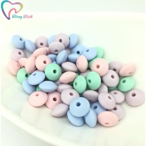 50PCS Candy Colors Blue Mint Pink Teething Toys Abacus Silicone Beads Lentil 12 MM BPA Free Baby Toy DIY Necklace Beads Jewelry