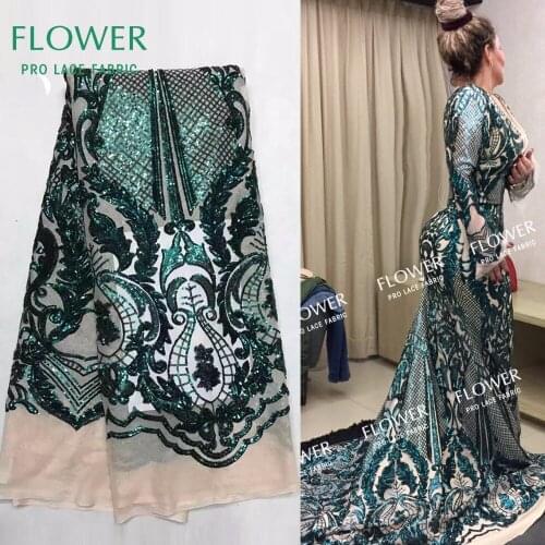 African New Design Sequined Lace Mesh Fabric For Women Evening Shining Wedding Dress Green India Tulle Guipure Sequins Laces