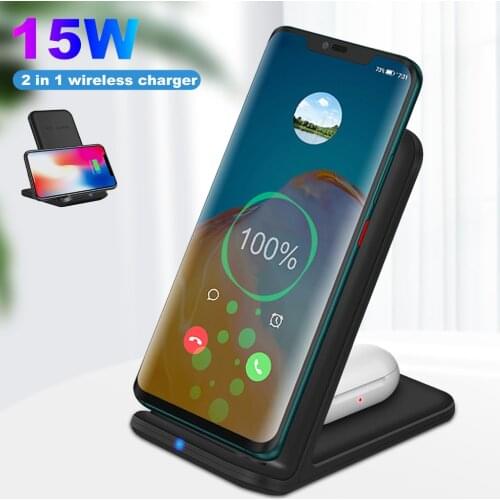 15W Qi Wireless Charger Stand For iPhone 12 Mini 11 Pro XS MAX XR X 8 Samsung S20 S10 Fast Charging Dock Station Phone Charger