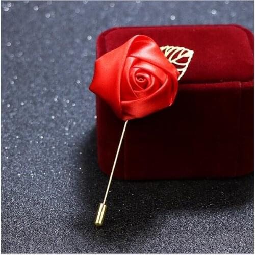200Pcs/Lot Best Man Groom Boutonniere Silk Satin Rose Flower men buttonhole Wedding Party Prom Man Suit Corsage Pin Brooch