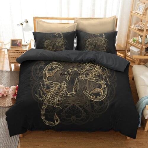 Home Textiles Gold Scorpion Bedding Set Queen Meteor Scorpio Duvet Cover Constellation Bed Set Bohemian Print Black Bedclothes